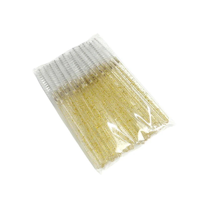 Brosses à cils de poulet pour extension, baguettes Masacra scintillantes, applicateur de cils, outil à poignée en cristal, document doré, 50 pièces