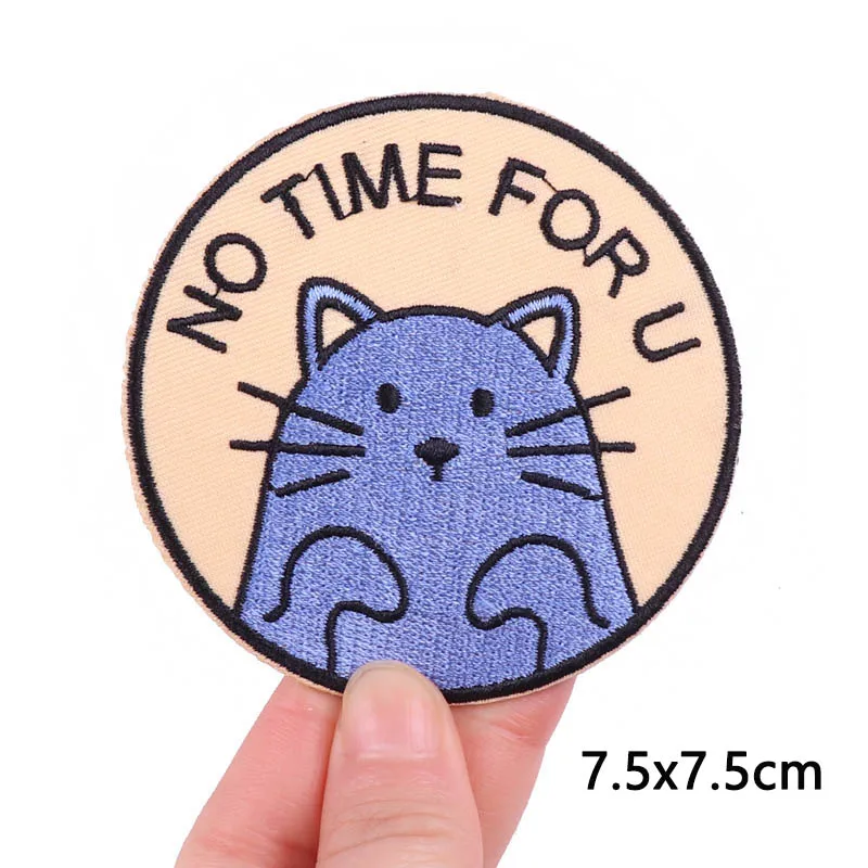 Cartoon Cat Patches On Clothes Hippie Badges Stripe Cute Cat Embroidery Patch DIY Iron On Patches For Clothing Stickers Applique