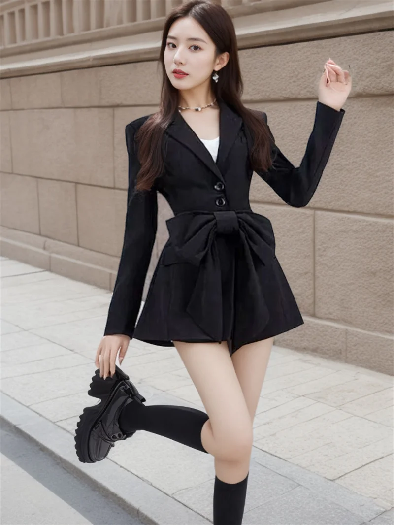 2025年春新作 ヘップバーン風 取り外し可能な蝶ネクタイスーツ ファッション 韓国ドラマ風 ドレスアップ ミスキュートスーツ