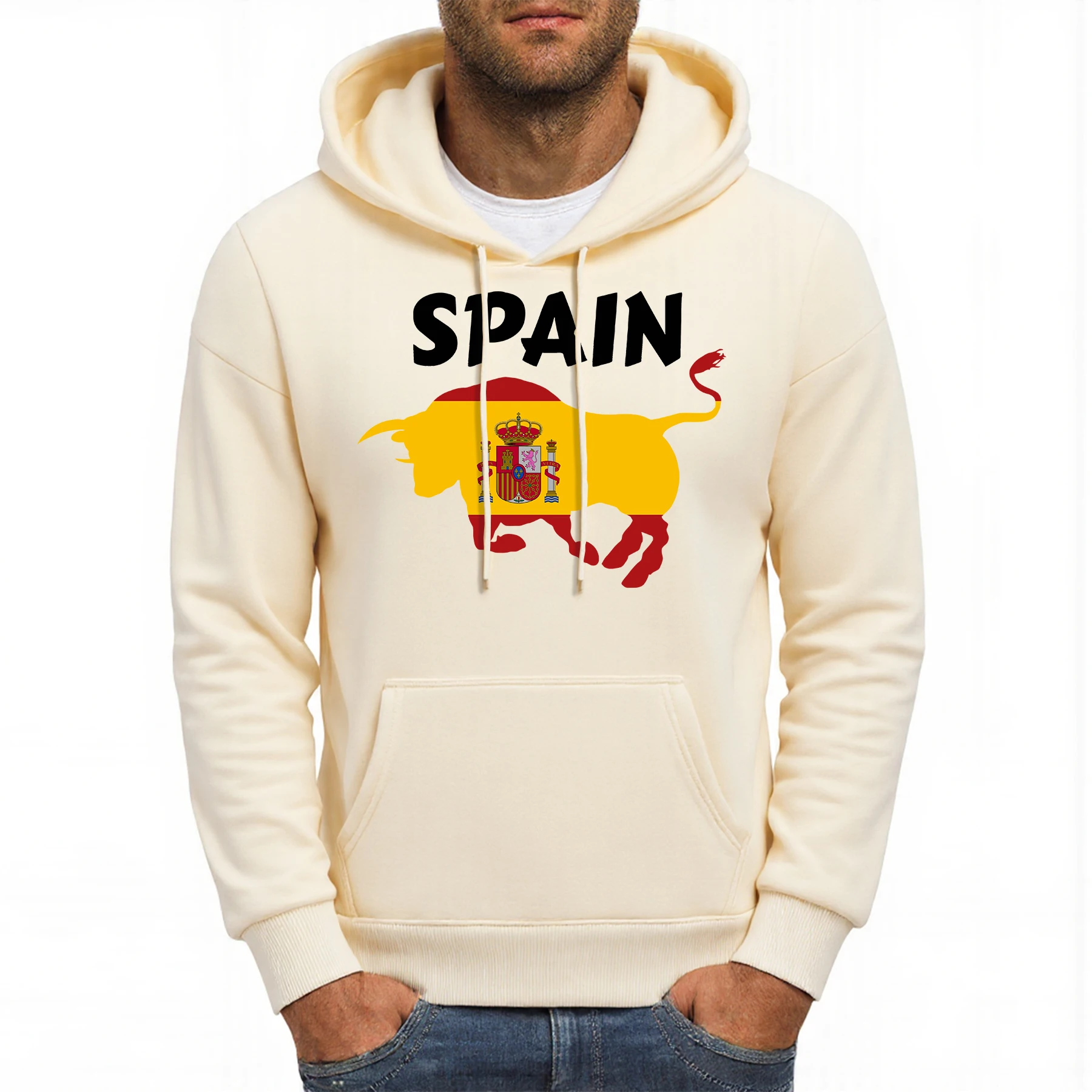 

Испания Bullfight национальный флаг узор мужские толстовки хип-хоп карманная толстовка уличная осенняя спортивная одежда флисовая универсальная мужская одежда