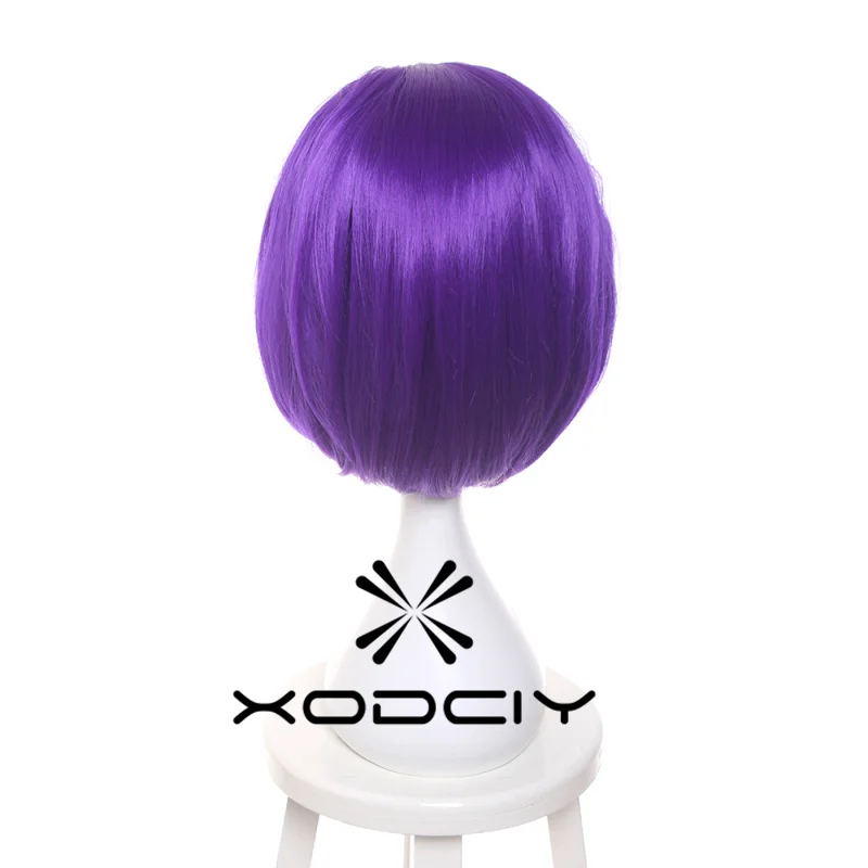 Mulheres corvo super-herói roxo curto bob peruca reta com pico da viúva cabelo sintético peruca cosplay para festa de fantasia de halloween