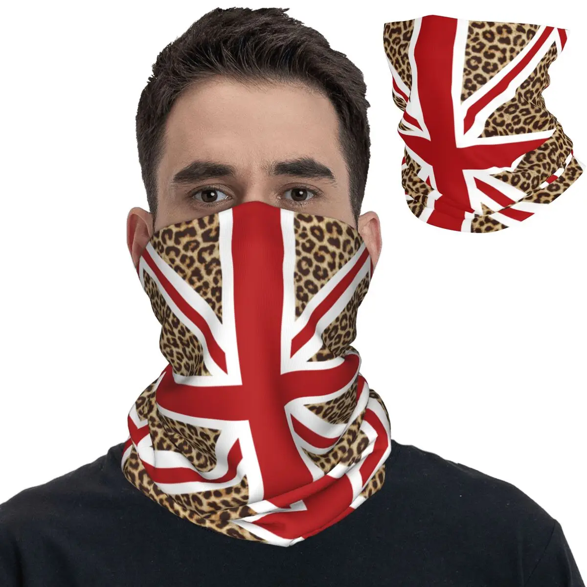 United Kingdom UK Union Jack Flag Leopard Bandana Neck Cover Printed Balaclavas Face Scarf Headwear for Men Women Adult