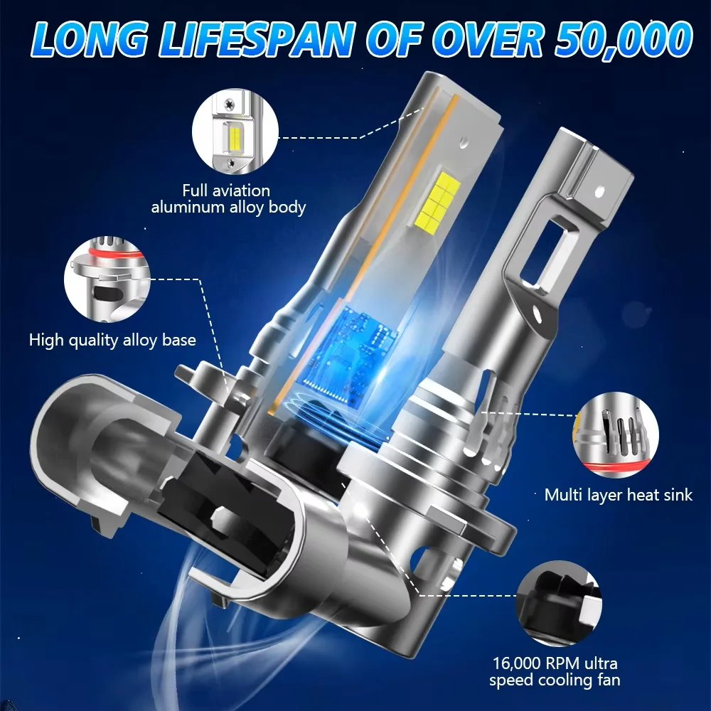 2Pcs H11 LED Fog Lights Bulbs H8 H9 H16JP LED Headlights Canbus 50000LM 120W 6000K Headlights For Car Driving Running Lamps