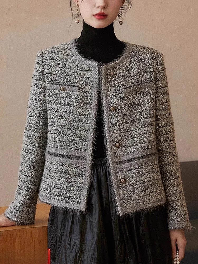 

Heavyweight Knitted ort Coat Women's Autumn Winter New Sle Luxury Slimming Top round Ne Polyester Fiber Commute Sle