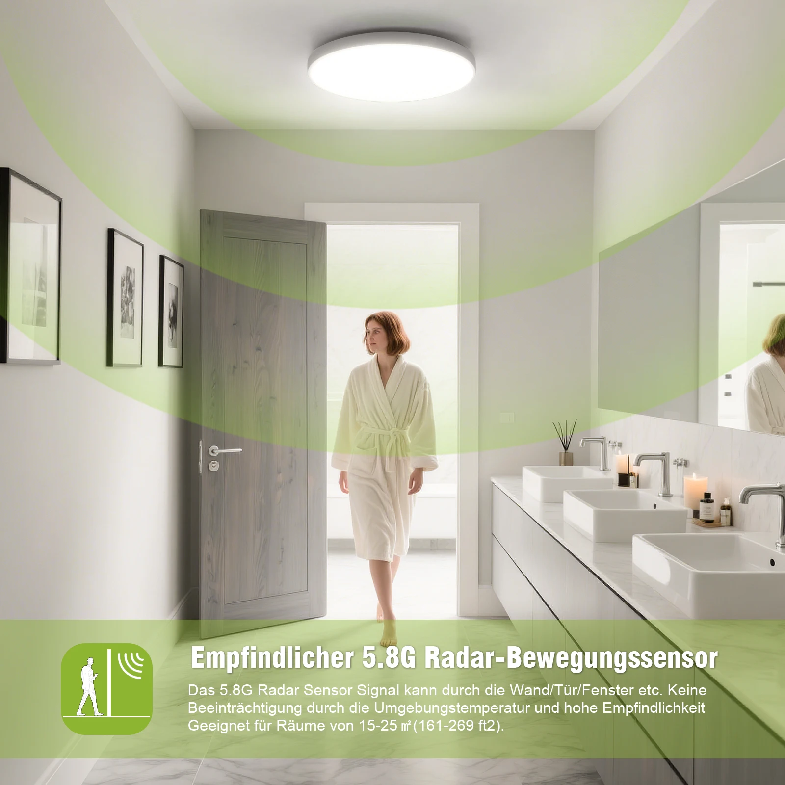 24W Round LED Ceiling Light with Motion Sensor & Remote, 2400LM, 4000K Neutral White, Ideal for Garage, Basement & Carport