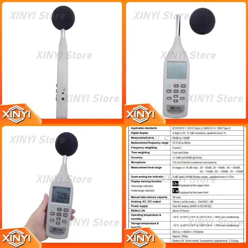 Low Frequency Noise Digital Sound Level Meter High Precision Decibel Meter 26-130dB for TES52AA