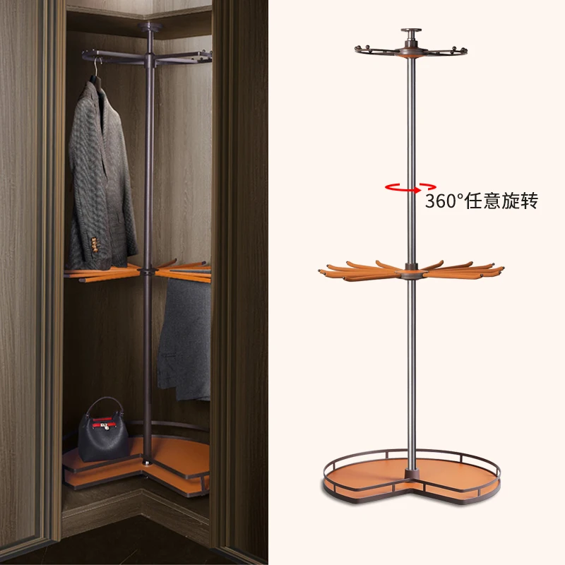 

Wardrobe rotating hanger 360 degree cloakroom telescopic pants pumping rack pull basket corner rotating rack cabinet storage