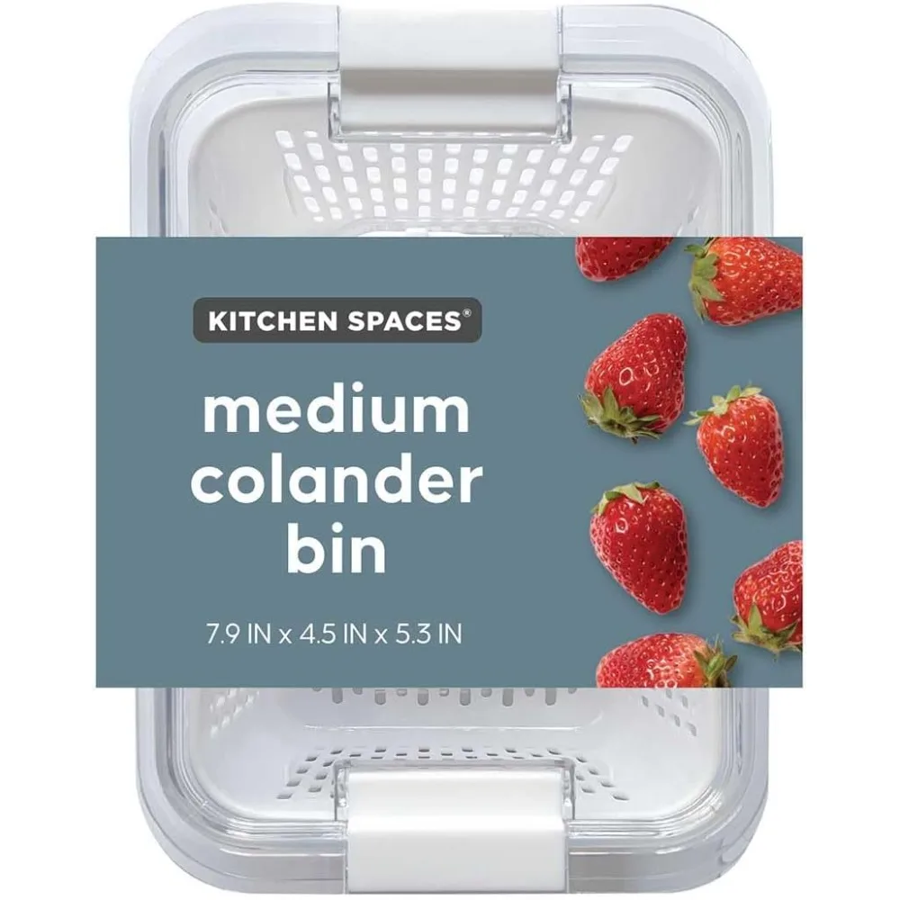 

Colander Bin, Produce Saver, Fridge Organizer With Lid, Wash, Strain and Store, Great for Refrigerator, Freezer and Pantry, Med