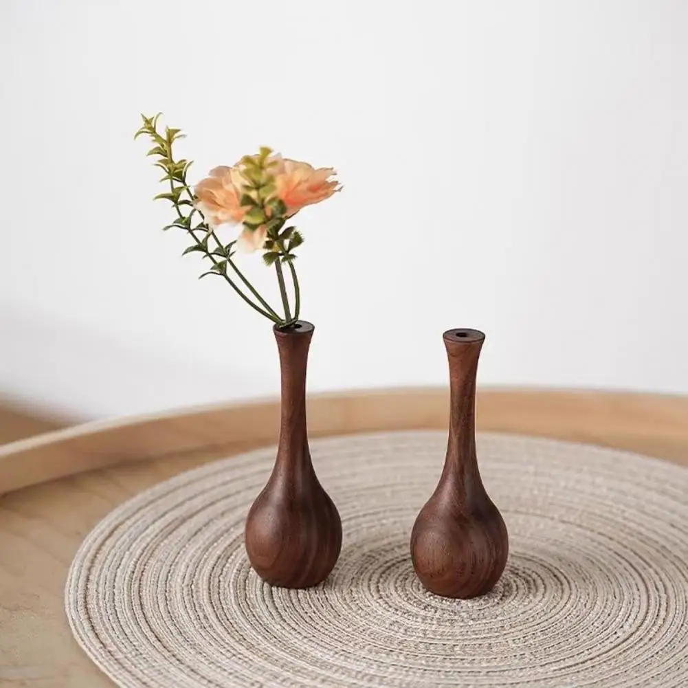 Mini Wooden Vase for Dried Flowers Natural Walnut Aromatherapy Diffuser Vintage Small Decorative Vase for Desk Shelf Home Decor