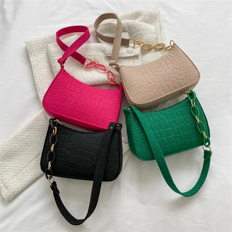 Felt Shoulder Bags for Women Women's Subaxillary Bag Design Advanced Texture Armpit Handbags Purses Crescent Saddle Bag