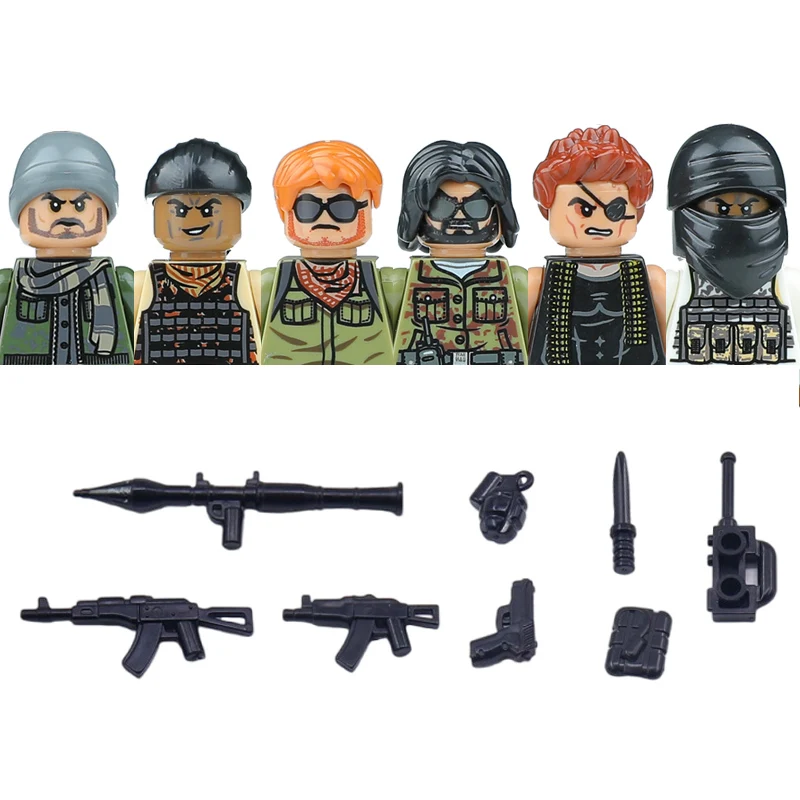 Acessórios de cidade moc vilão moderno gangster figuras bazuca bloco de construção soldado máscara capacete armas arma militar tijolos brinquedos