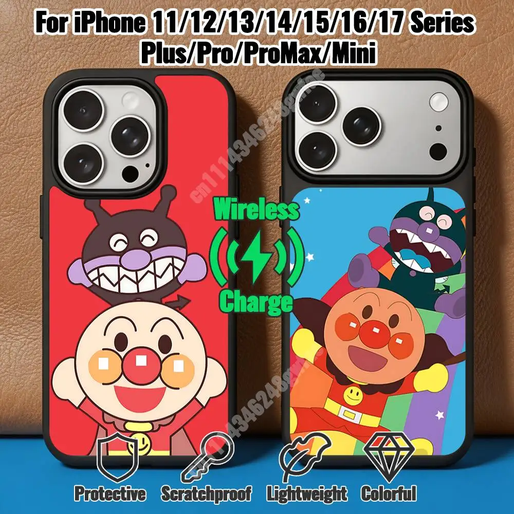 Children's Superhero A-Anpanman Magnetic Charge Case for iPhone 17 16 15 14 13 12 11 Pro Plus Max Mini Wireless Cover