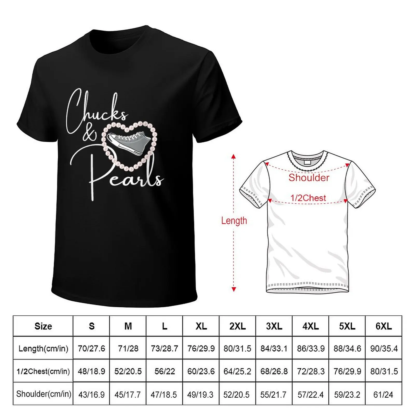 Womens Chucks and Pearls 2021 Valentine Heart Gray Gift T-Shirt Casual Fashion Print Tee Top