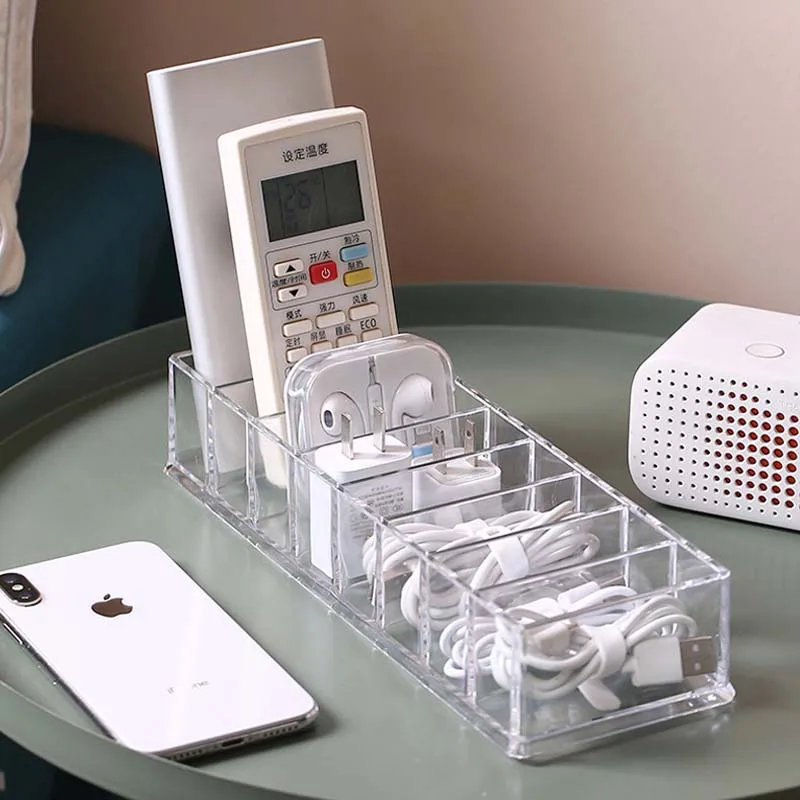 Transparent multi-functional drawer tidying up compartment storage box desktop data charging line earphone storage box dust coll