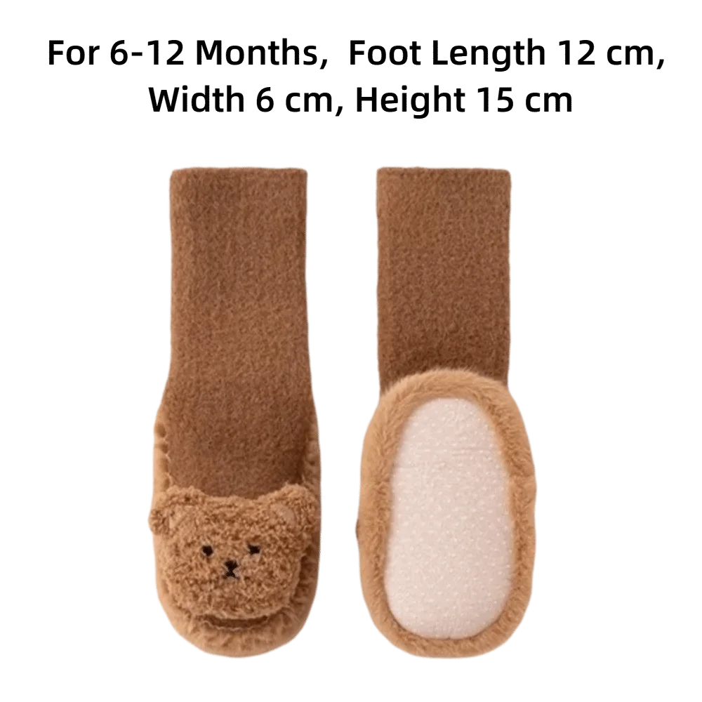 جديد الخريف الشتاء أحذية الرضع الدافئة المضادة للانزلاق المشي الجوارب حذاء الكرتون الدب الجلود وحيد الاطفال الطابق سوكين للطفل الوليد #6