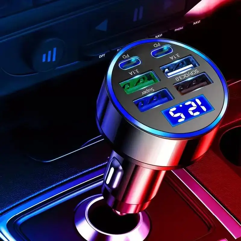 300W PD Autoladegerät QC3.1 Schnellladung 4USB + 2PD-Anschlüsse Auto-Zigarettenanzünder-Stecker Autoladegerät Blitzladung mit Digitalanzeige