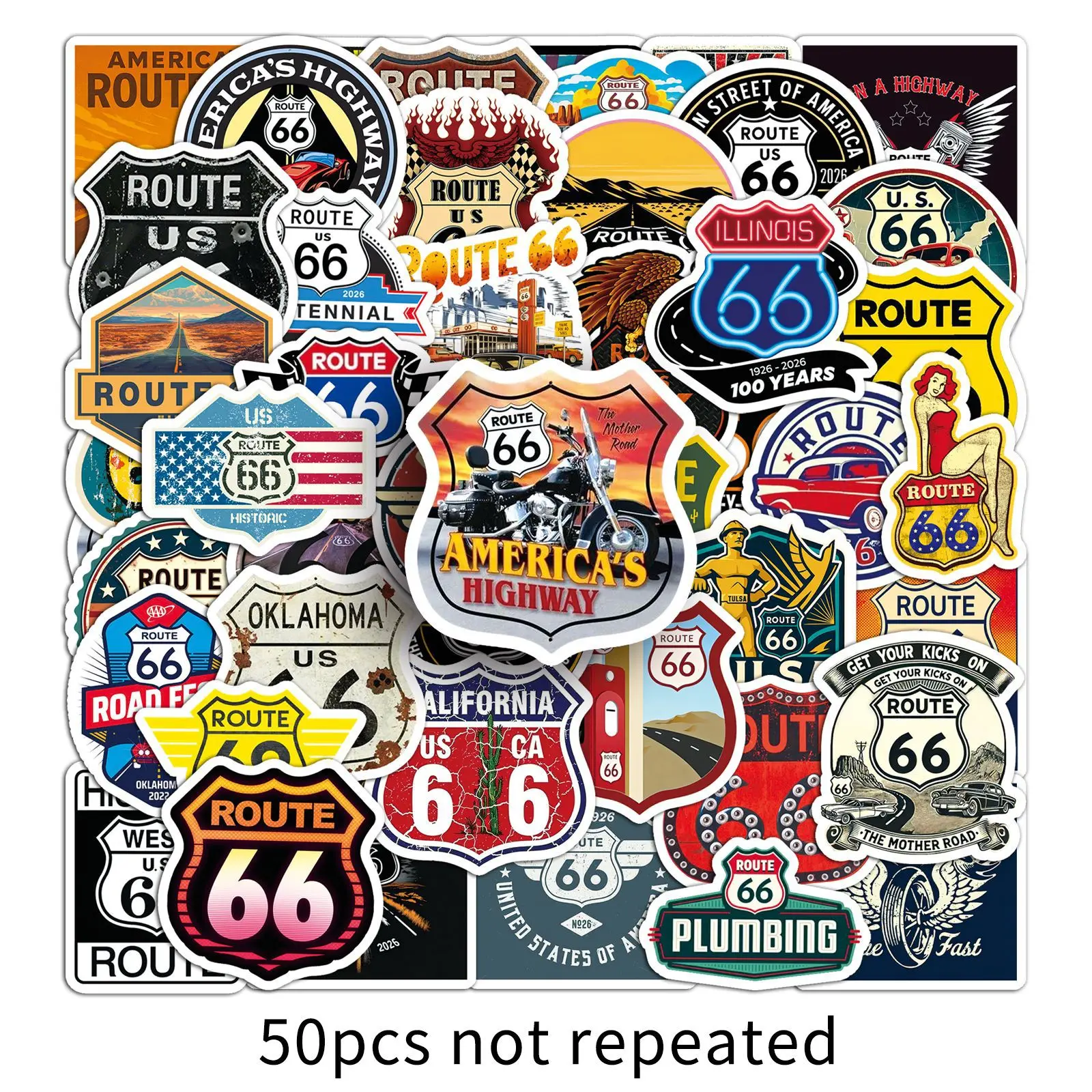 10/50 個クールルート 66 ステッカー象徴的な歴史的標識漫画デカール DIY 荷物電話スケートボード防水ステッカー子供のおもちゃ