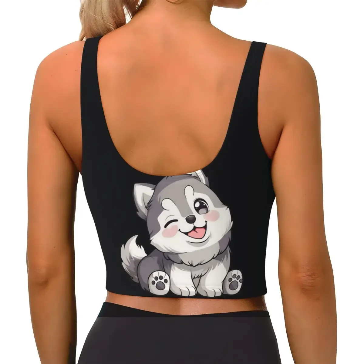 Custom Cute Winking Kawaii Husky Women Sports Bras High Impact Vest Gym Workout Yoga Crop Tank Tops