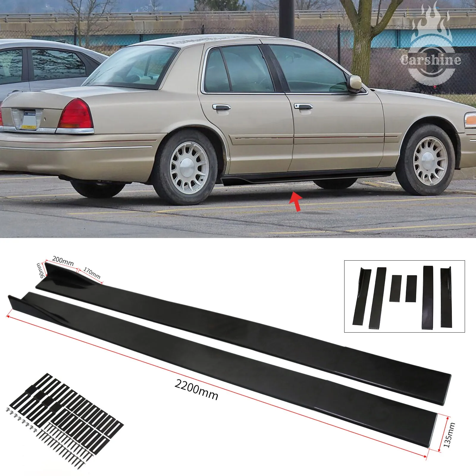 

Для Ford Crown Victoria 1999: Накладки на пороги (78,7 дюйма), глянцевые черные