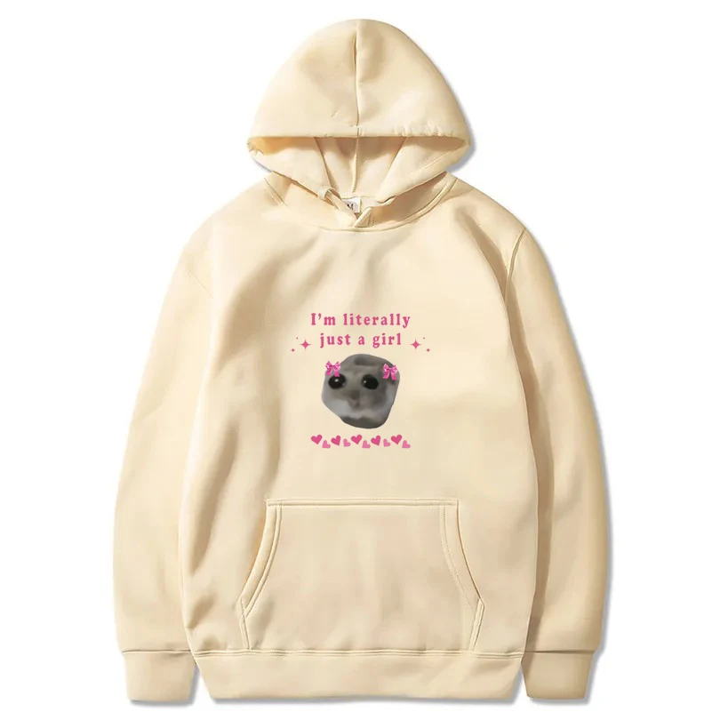 Autunno new sad hamster expression sono solo una ragazza hip hop street casual print felpa con cappuccio da donna fashion felpa con cappuccio allentata