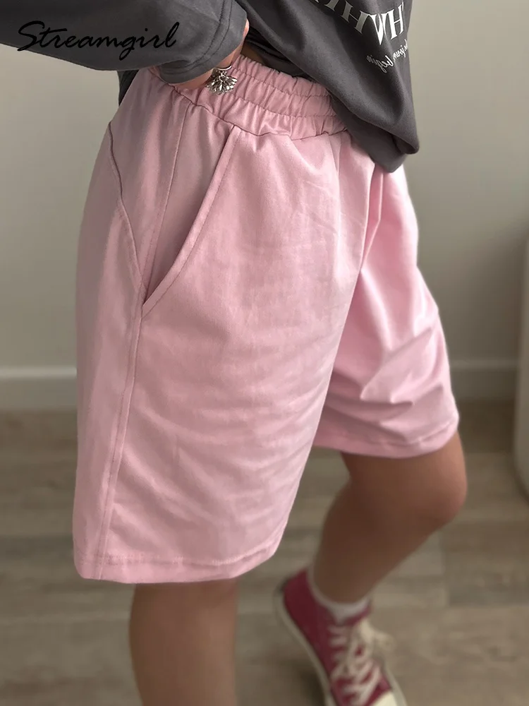 Streamgirl Cotton Shorts With Pockets Women Summer Casual Basic Sport Short Pants Loose Elastic Waist Women's Shorts Gym Outfits
