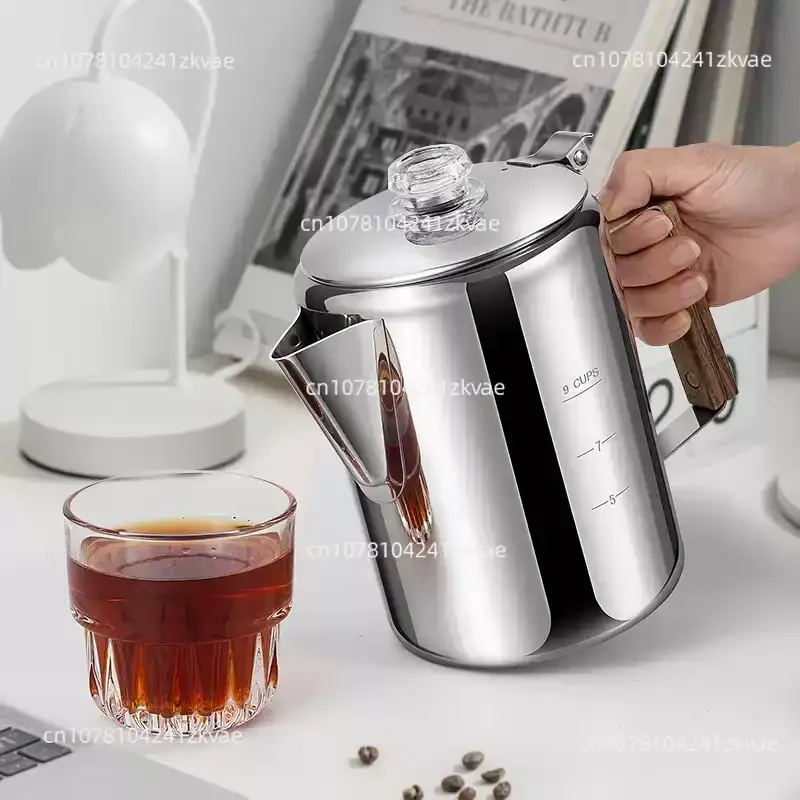 1.5/2/3L Large Capacity Stainless Steel Coffee Pot, Steaming Boiling Kettle, Portable Brewing Pot for Camping