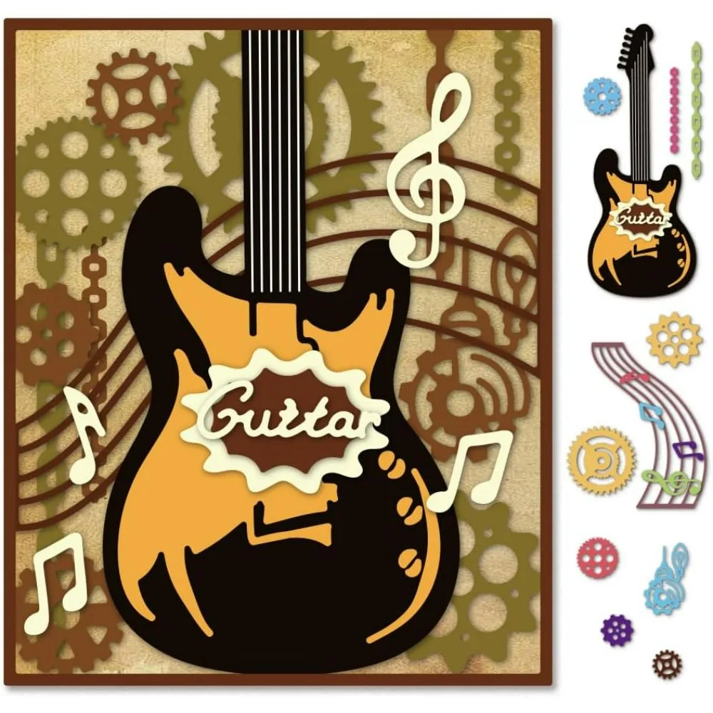 

Многослойные штампы для резки гитары в стиле стимпанк, шаблон для тиснения, трафареты для резки углеродистой стали, музыкальные инструменты, высечки для поздравления