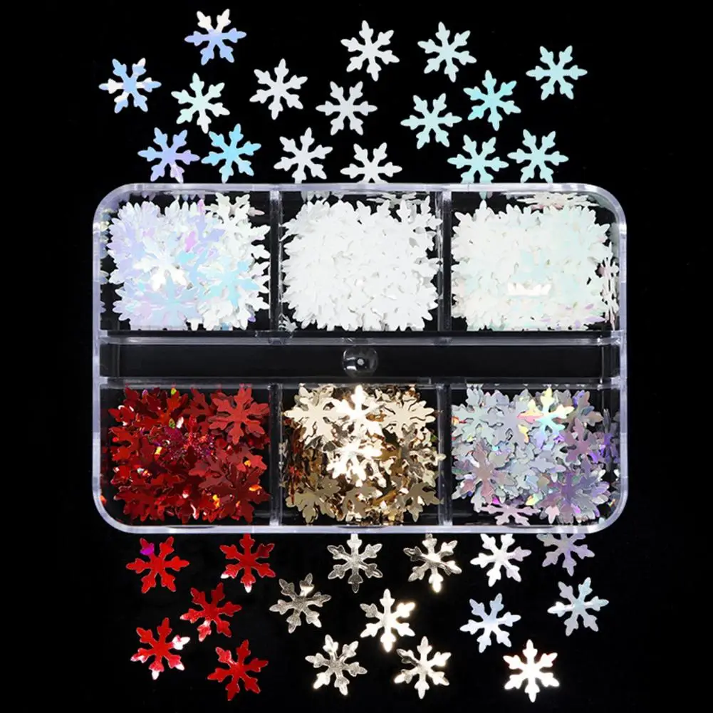 Diy Nail Accessories Winter Nail Art Accessories Sparkling Christmas Sequins for Phone Cases Clothes 6 Grid Boxed Snowflake