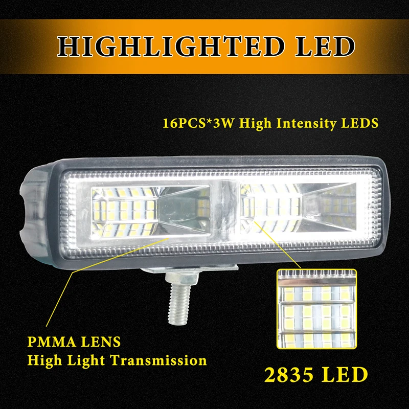 1/2/4Pcs 48W LED Work Light Bar Combo Beam 12-60V 2835 LED Offroad Driving Lamp for Car SUV ATV Tractor Truck Excavator Boat