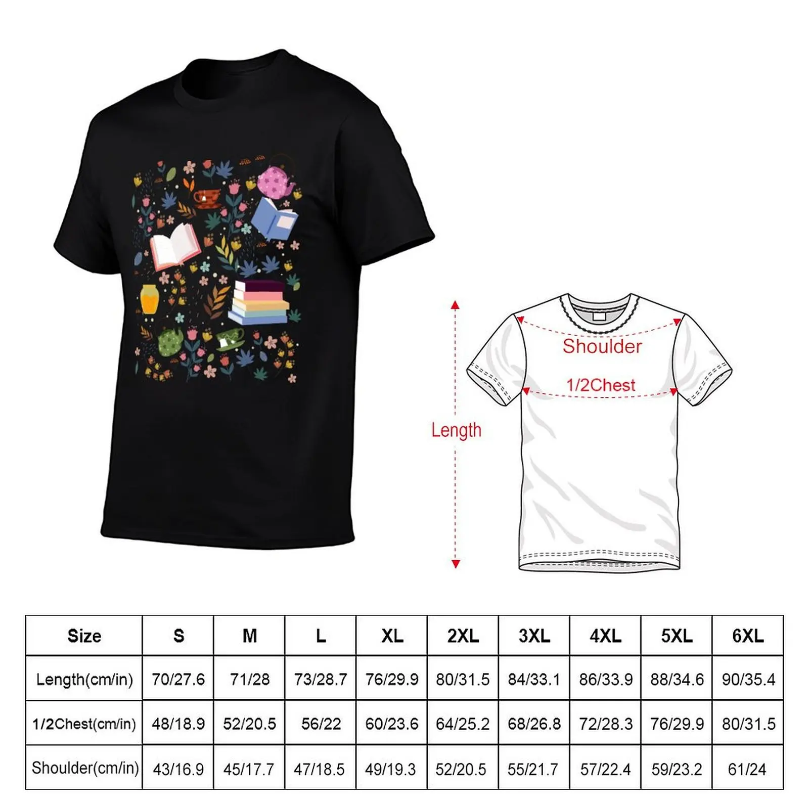 flowery books and tea T-Shirt blacks essential t shirt funny meme t-shirts mens graphic t-shirts anime