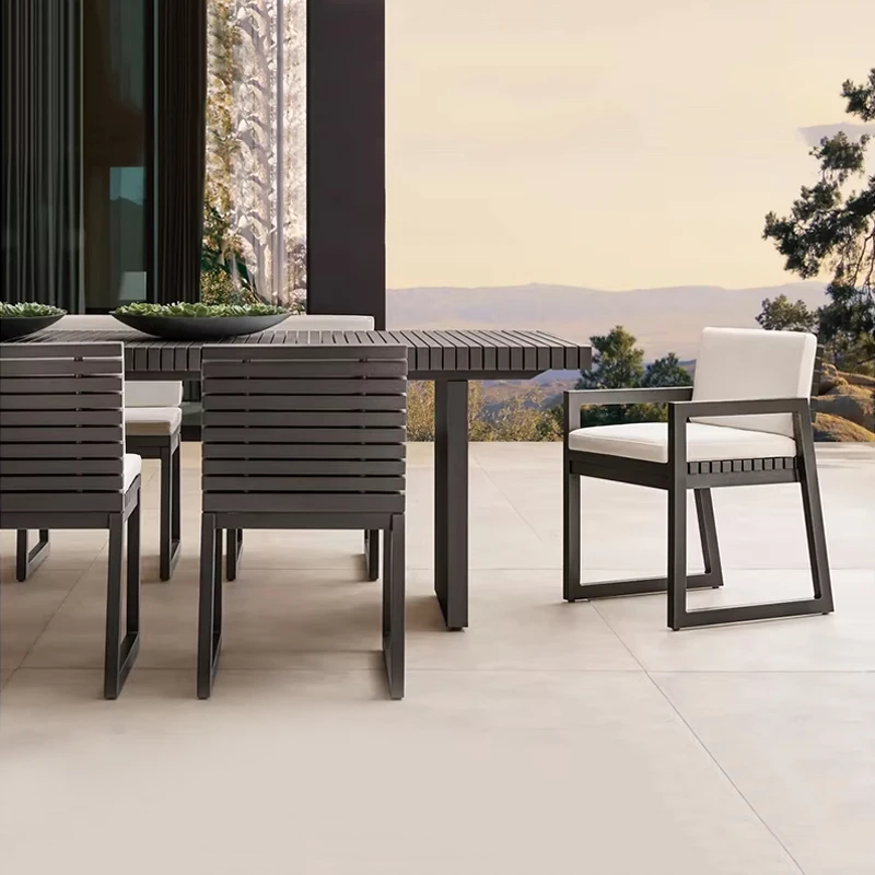 Aluminum Modern 6-Piece Outdoor Dining Table Chairs Set At Factory Cost Waterproof Sunproof For Courtyard Garden Villa Terrace