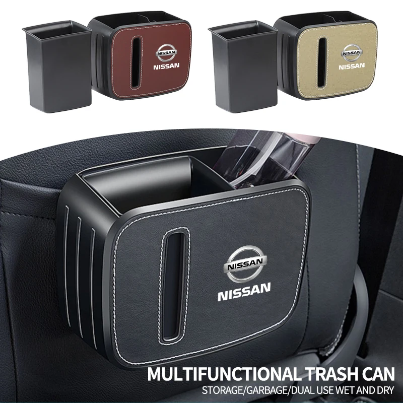 Car seat trash can with paper box Pressing Type Trash Can Car Interior Accessories For Nissan Qashqai X J10 J11 Trail Tiida Juke