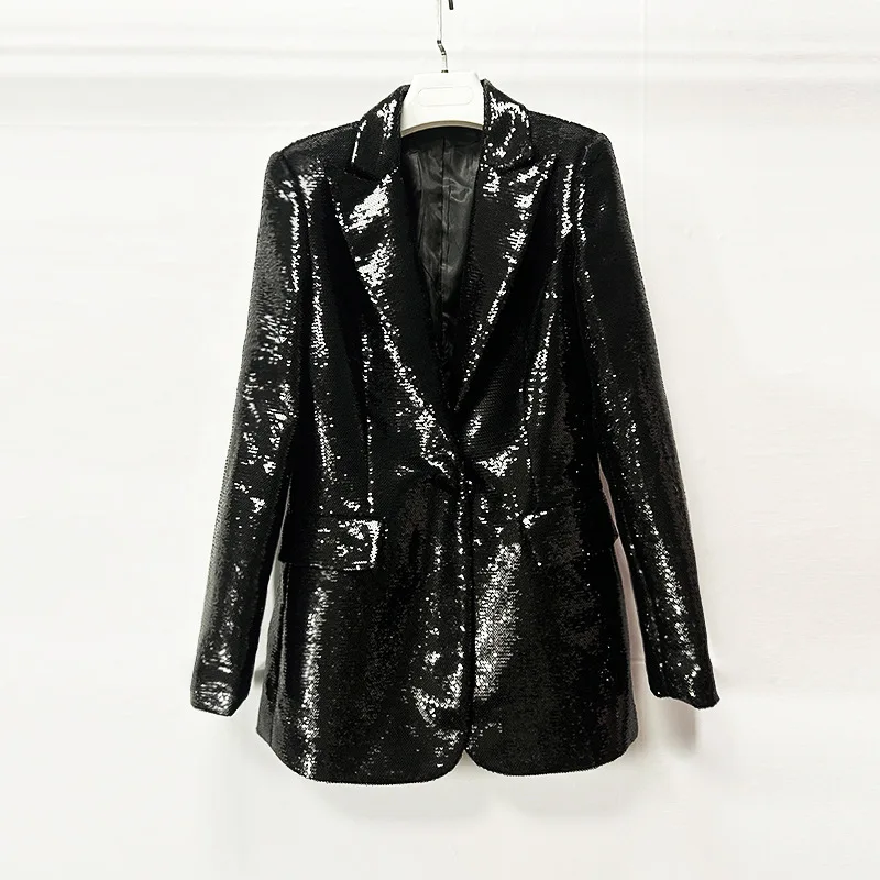 Black Sequins Jacket Shorts Suits 2 Piece Sets Fashion BLING BLING Shiny Bright Party School Outfit Women Shorts Sets