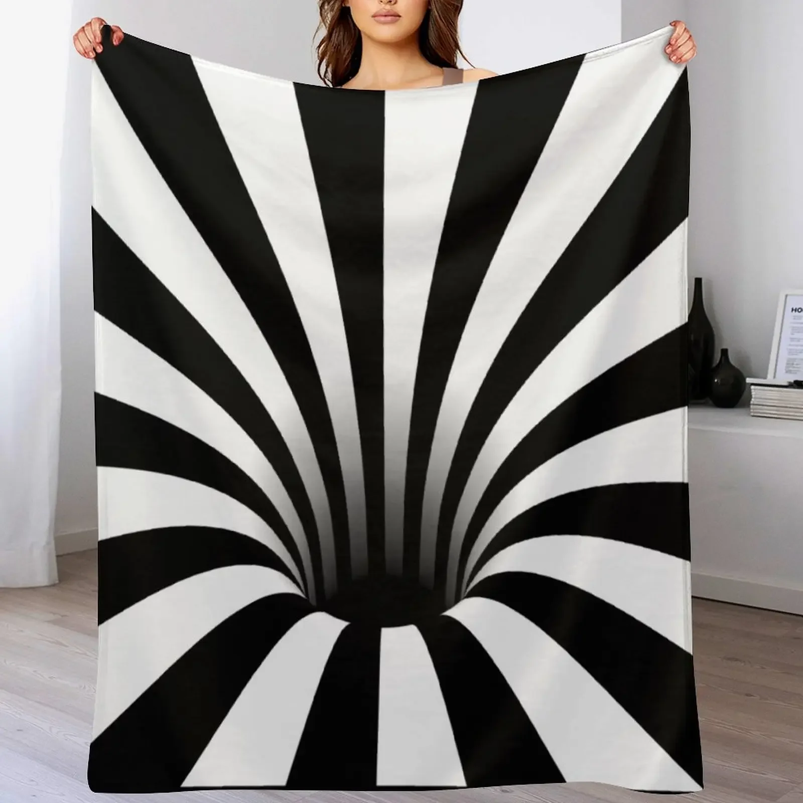 Optical Illusion Black Hole Lines (Black/White) Throw Blanket Lightweight Cozy Blanket for Bed Sofa