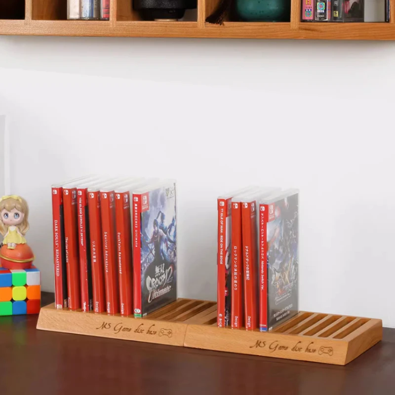 

Стойка для компакт-дисков из цельного дерева для настольного переключателя/PS4, органайзер для хранения игр, многофункциональная полка для медиадисплея, компактный держатель картриджа NS