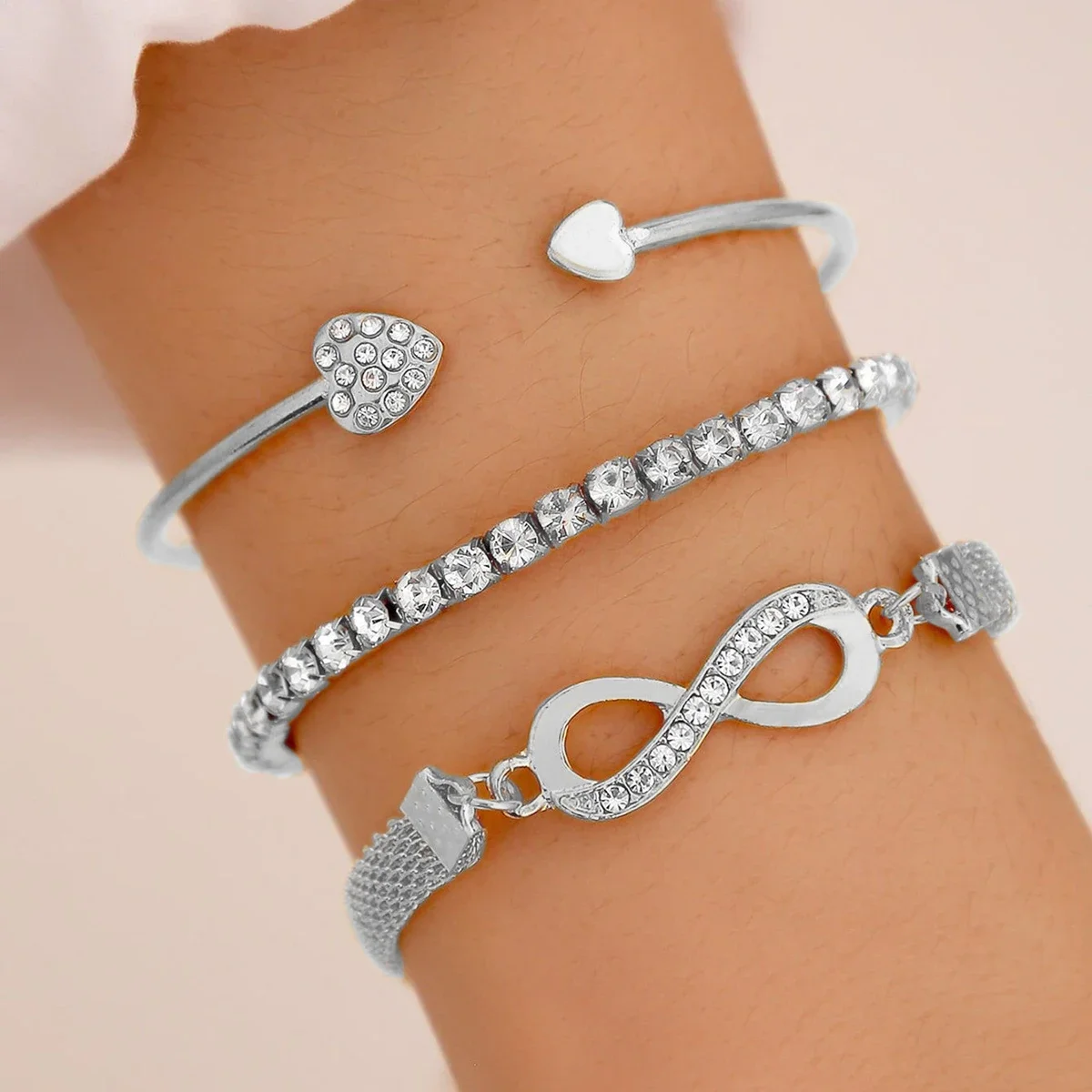 3pcs Love Opening Temperament Drill Design Creative Retro Simple Lucky 8 Bracelet for Women Style Bracelet