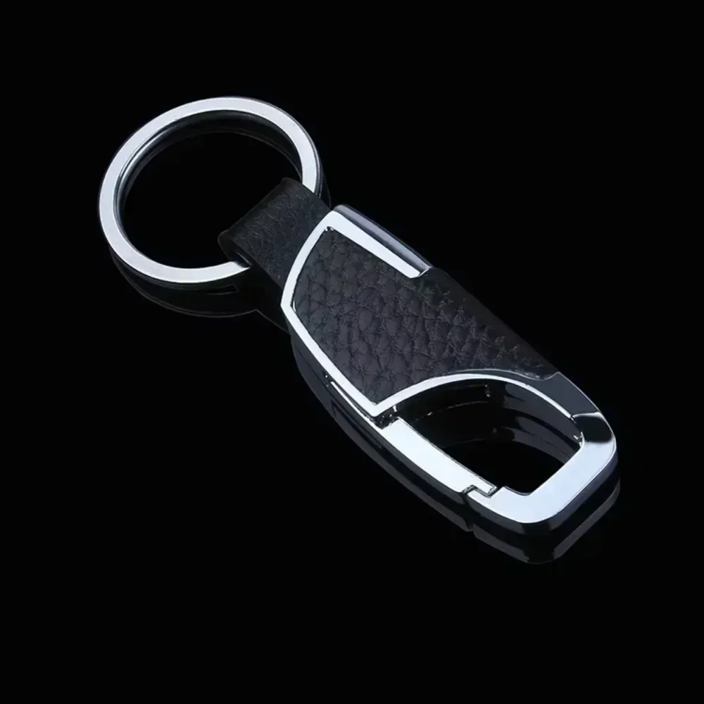 Llavero de coche de acero inoxidable con empalme de cuero personalizado, hebilla de cadena, llavero de motocicleta, accesorios para regalo de hombre