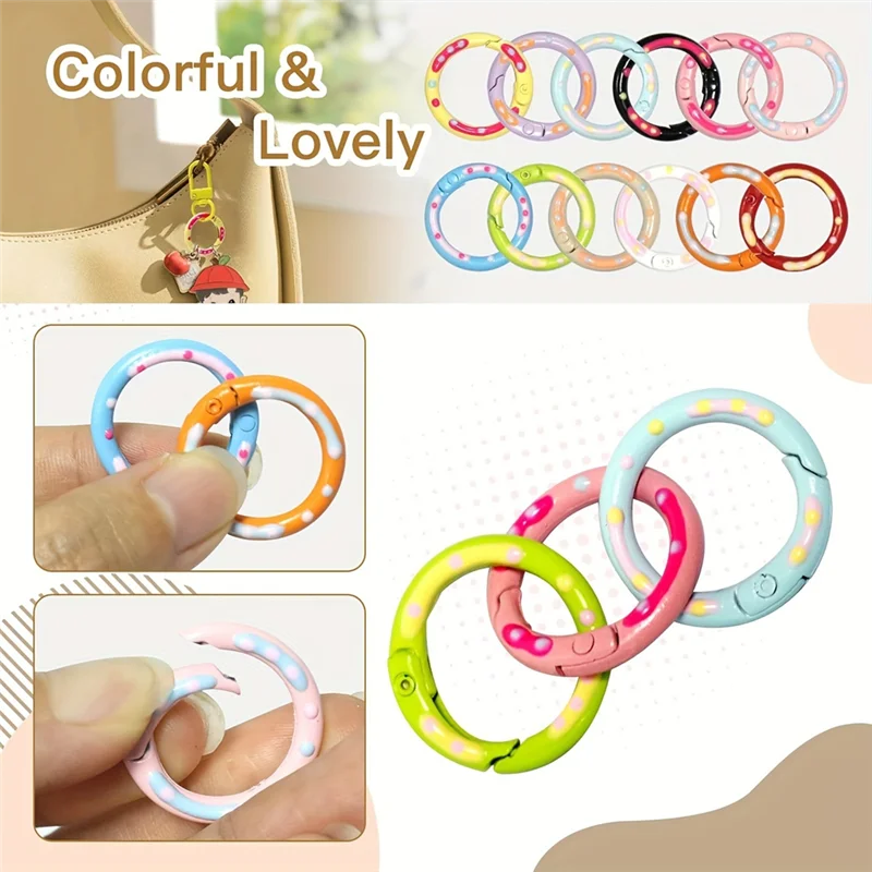 

A88E-Keychain Ring Round Carabiner Clips Cute Metal, 12Color O Rings Round Lobster Claw Clasps For Keyrings Buckle,Bags