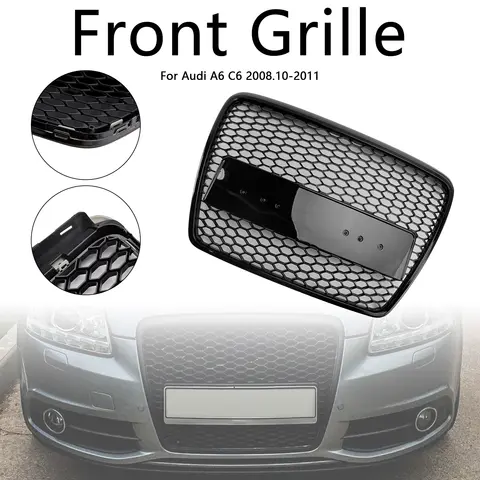 Black Front Honeycomb Bumper Grill Grille Fit for Audi A6 C6 2008-2011 Facelift