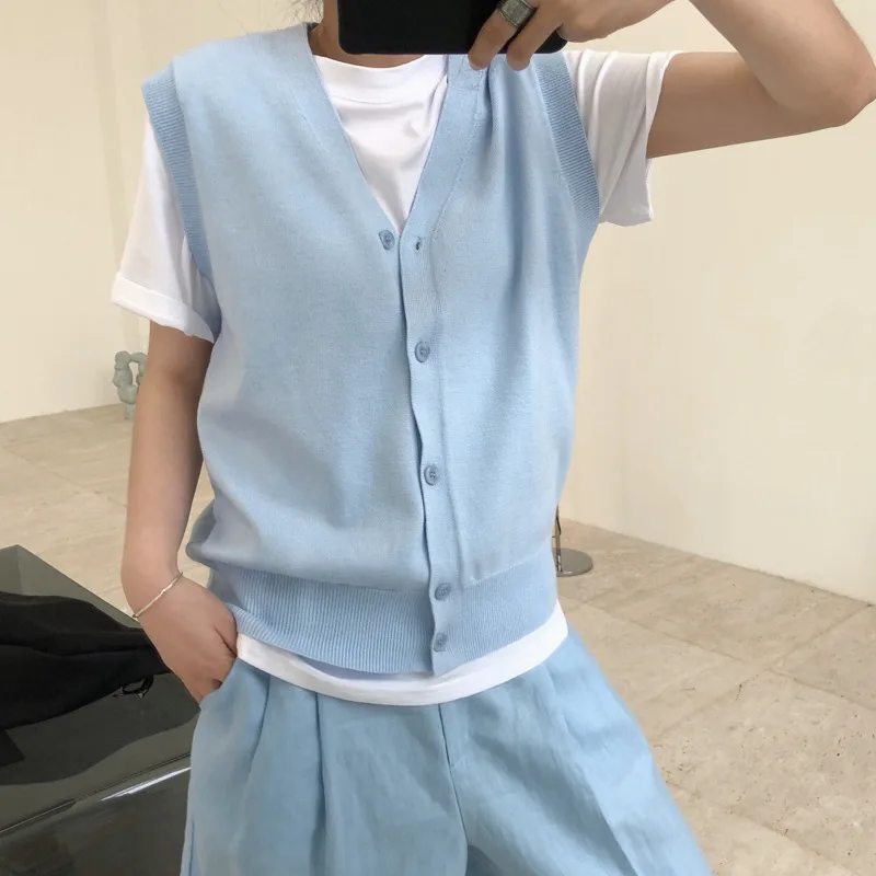 HKSH Frühling Herbst Neue Frauen Gestrickte Weste V-ausschnitt Einreiher Einfarbig Koreanische Casual Vielseitig Flut Chic Weste HK12826