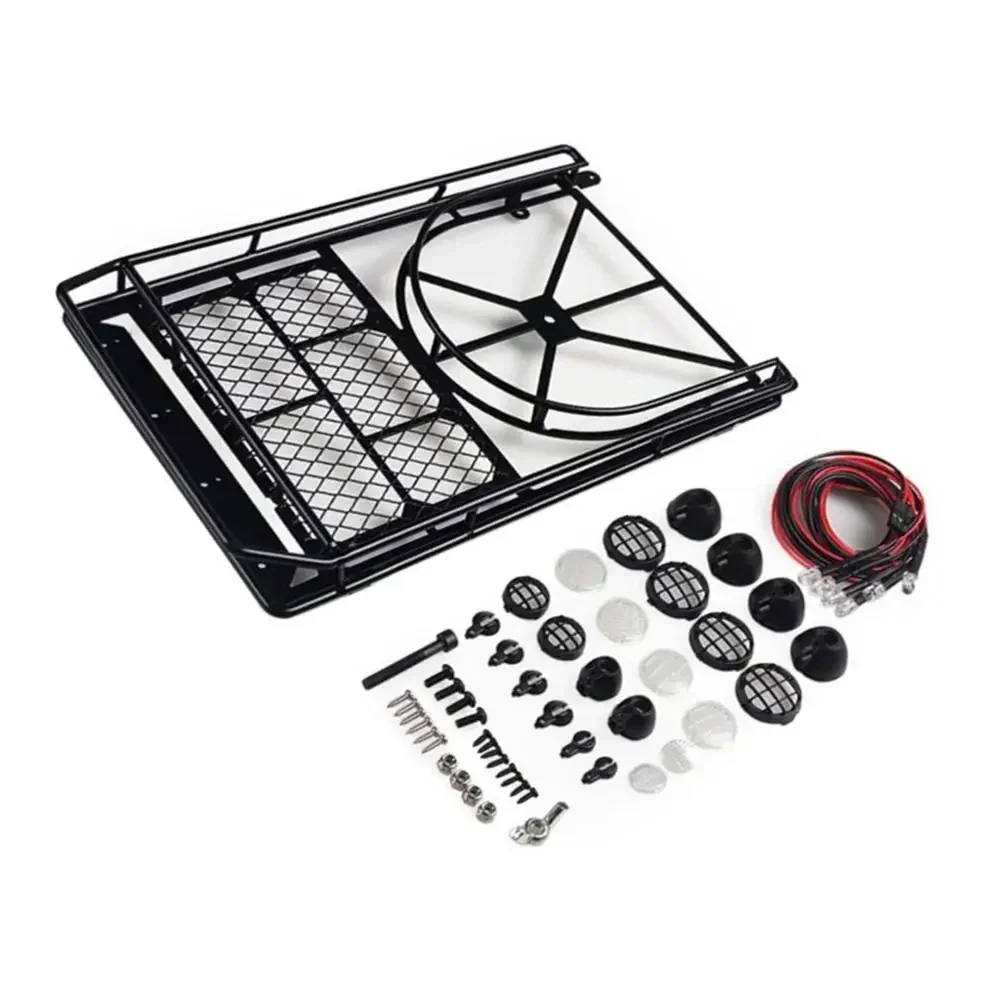 Metal Roof Rack with LED Lights for 1:10 RC Rock Crawler AXial SCX10 & SCX10 II 90046 D90