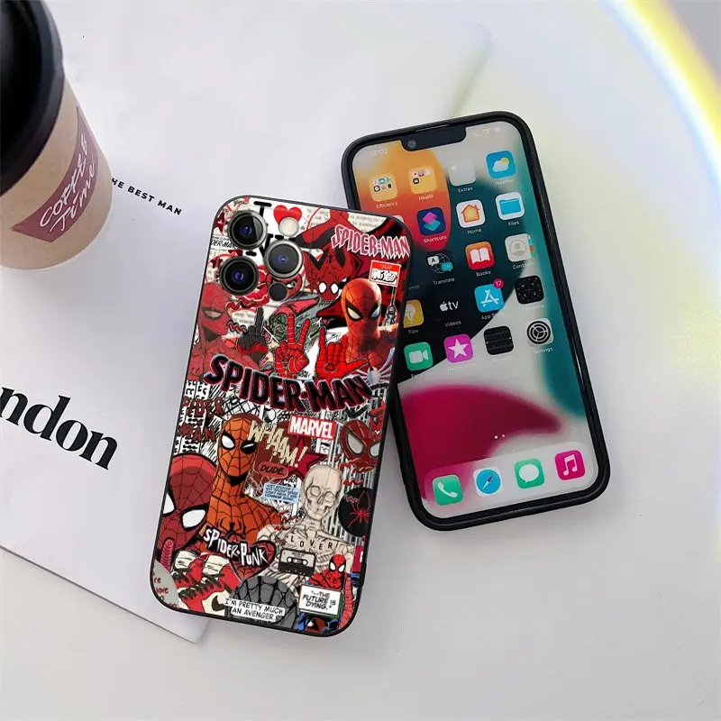 Marvel Spiderman Comic Spider Punk Phone Case for iPhone 11 15 Pro Max Case Coque 14 Plus 13 Pro 12 Mini 11 XS 7 8 SE Soft Cover