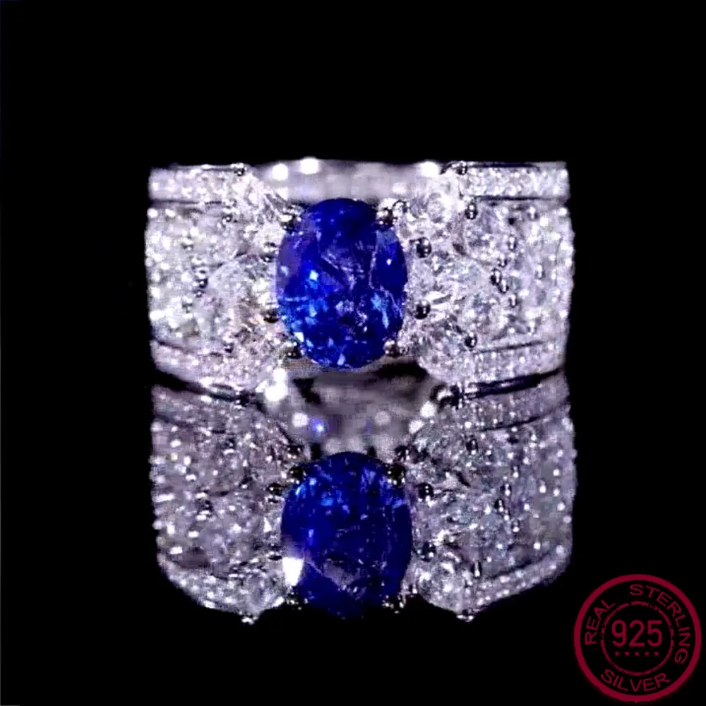 

Новое серебро S925 5*7 Royal Blue, роскошное кольцо с выхлопной трубой в европейском и американском стиле Ins, модное и универсальное