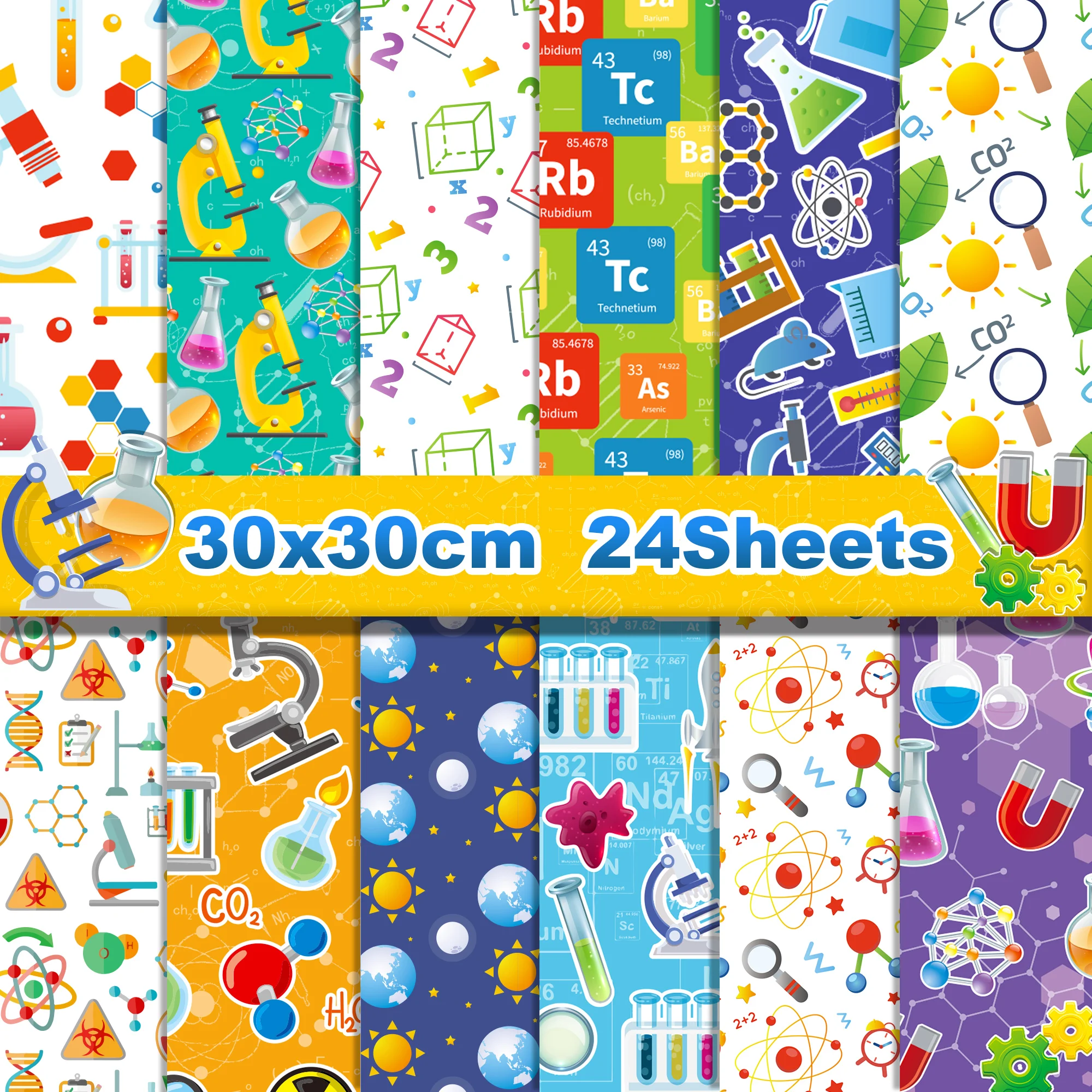24pcs Science Scientist Scrapbook Craft Paper DIY Craft Paper Art Background Paper Origami Card Making Photo Album Decoration