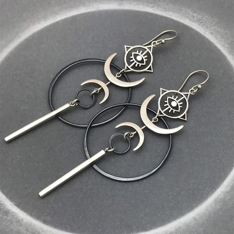 Retro Exaggerated Personality Moon Hanging Earrings for Women Cool Punk Evil Eye Long Pendant Earrings Party Jewelry Gift image 3