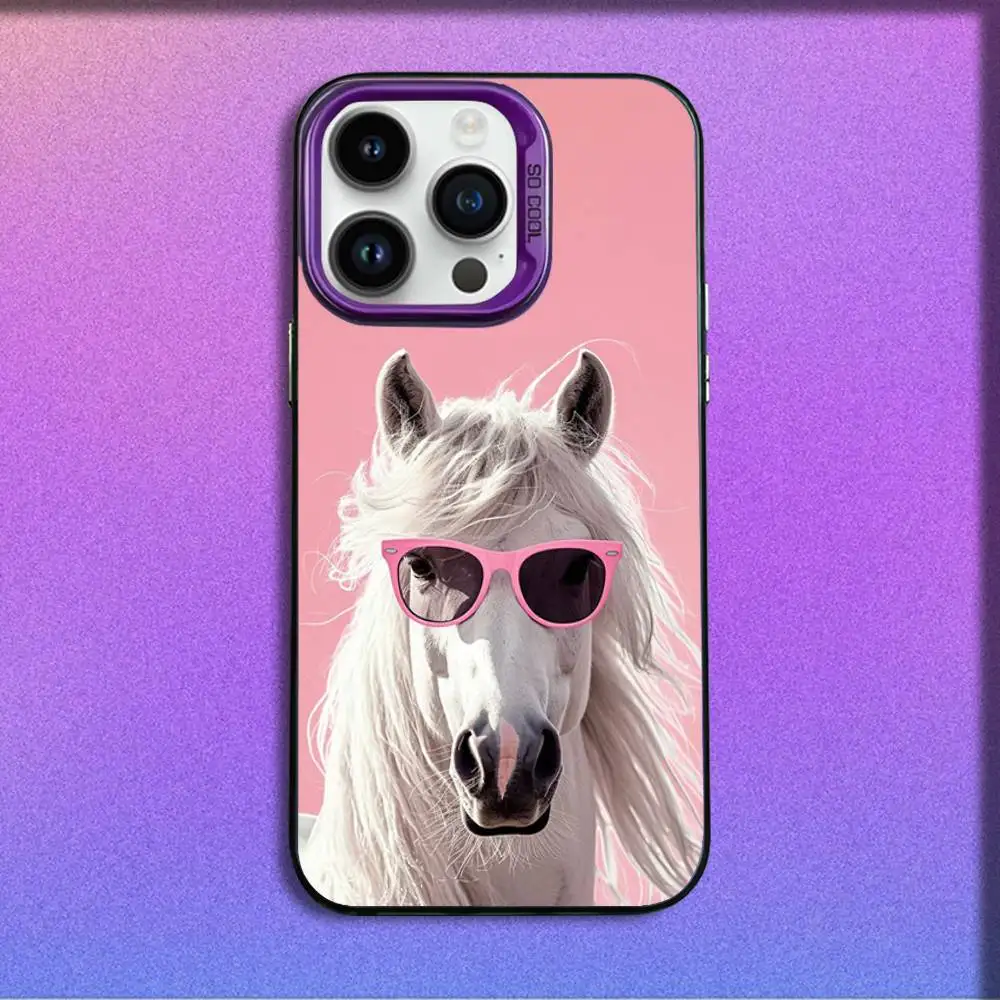 حافظة هاتف مضحكة على شكل حصان لهاتف آيفون 17,16,15,14,13,12,11,Pro,Max,Plus,E,SE4,Air,Mini Purple IMD Box