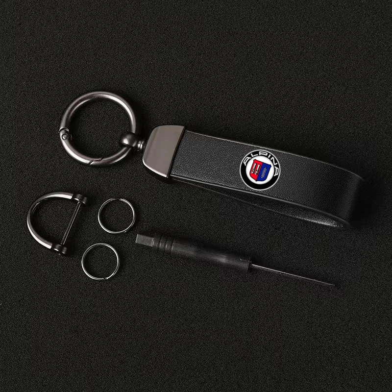 Leather Carbon Fiber Car Rings Keychain Zinc Alloy Keyrings For ALPINA with logo car accessories