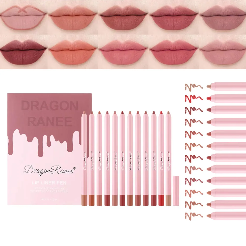 مجموعة تحديد الشفاه غير اللامعة مكونة من 12 قطعة من دراجون راني مقاومة للماء والعرق ومقاومة للحرارة وتدوم طويلاً