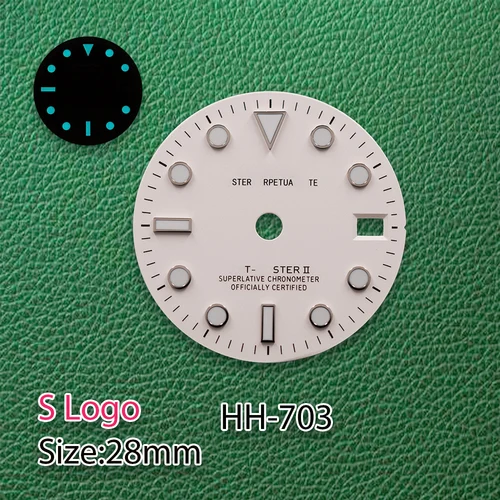 Imagen 2 del producto 28,5mm S Logo GMT Dial NH34 Dial blanco impreso Logo sin manos hielo azul luminoso ajuste NH34 movimiento reloj modificación Accesorios