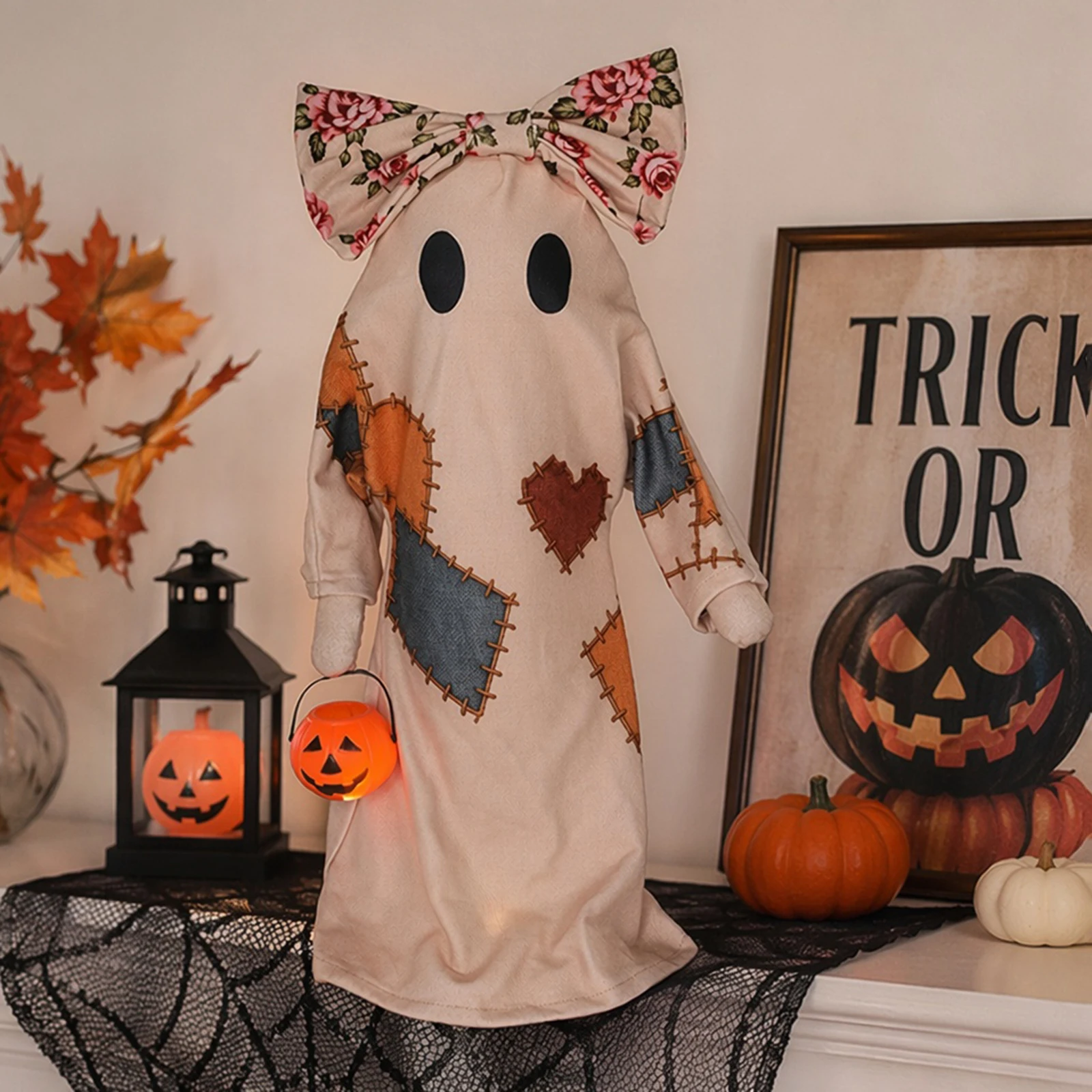 Patchwork Ghost Halloween Decor LED Halloween Ghost Decor Retro Spooky Ghost Desktop Lamp for Home Office Party & Indoor Use
